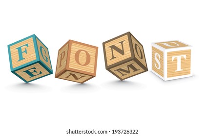 FONT written with alphabet blocks - vector illustration