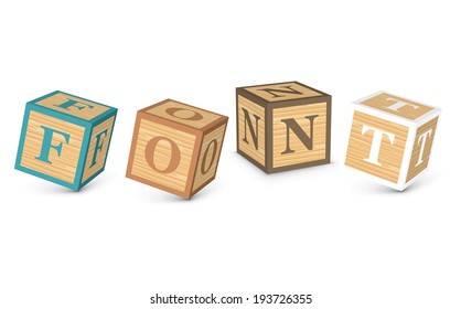 FONT written with alphabet blocks - vector illustration