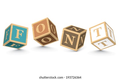 FONT written with alphabet blocks - vector illustration