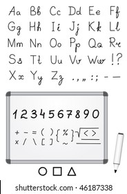 Font written by a marker on a magnetic white marker board