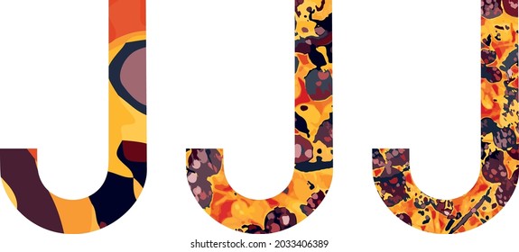 Schriftart für Ihr Design. Abc-Briefe. Buchstabe J. Modernes Vektordesign-Alphabet. Helle Farben Gelb, Orange, Rot, Schwarz.