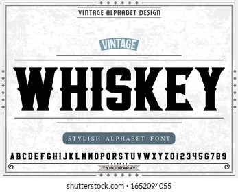 Font.alphabet. Handcrafted handwritten vector label design old style.vintage Hand Drawn.Shadow Effect .Typeface.Script. Vector Illustration.Retro font name whiskey