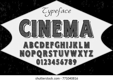 Font.alphabet.Script.Typeface handcrafted handwritten vector label design name cinema