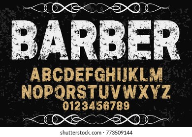 Font.alphabet.Script.Typeface handcrafted handwritten vector label design name barber