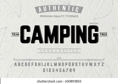 Font.Alphabet.Script.Typeface.Label. Camping typeface.For labels and different type designs