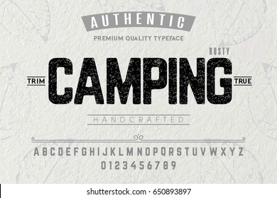 Font.Alphabet.Script.Typeface.Label. Camping typeface.For labels and different type designs