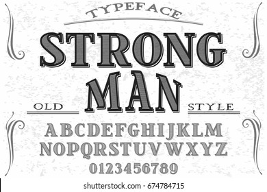 Font.Alphabet.Script.Typeface.Label. handcrafted vector strong man