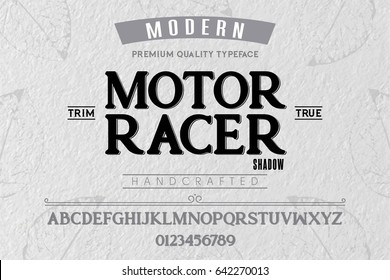 Font.Alphabet.Script.Typeface.Label.Motor Racer shadow typeface.For labels and different type designs