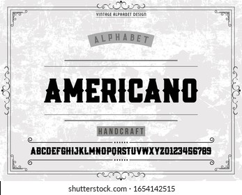 Font.alphabet.Typeface.Script.Shadow Effect.Handcrafted handwritten vector label design old style.vintage Hand Drawn.Retro Typography.Vector Illustration. named americano