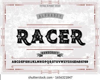 Font.alphabet.Typeface.Script.Vector Illustration.Retro Typography.Shadow Effect.Handcrafted handwritten vector label design old style.vintage Hand Drawn.name racer