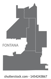 Fontana California city map with districts grey illustration silhouette shape