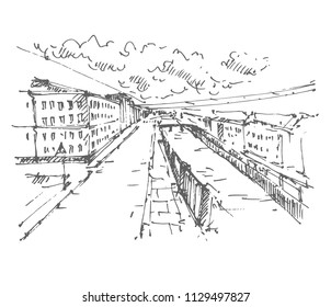 Fontanka River embankment. Saint-petersburg, Russia. Vector illustration. Sketch.