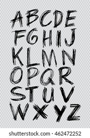  Font,brush stroke alphabet,grunge style.