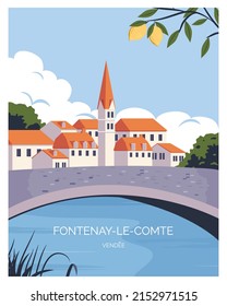 Fontenay le comte, vendee france background landscape vector illustration with flat style design.