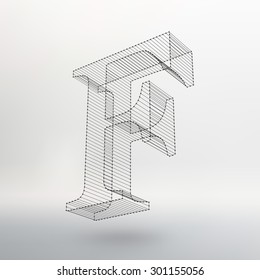 Fonts of Mesh polygonal. Wire frame contour alphabets.