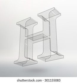 Fonts of Mesh polygonal. Wire frame contour alphabets.