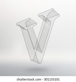 Fonts of Mesh polygonal. Wire frame contour alphabets.