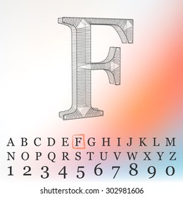 Fonts of Mesh polygonal. Wire frame contour alphabets.