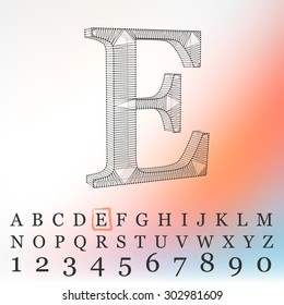 Fonts of Mesh polygonal. Wire frame contour alphabets.