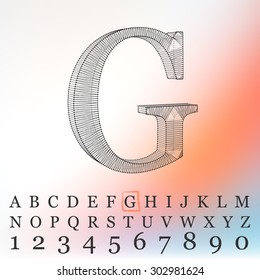 Fonts of Mesh polygonal. Wire frame contour alphabets.