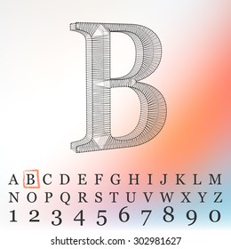 Fonts of Mesh polygonal. Wire frame contour alphabets.