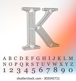 Fonts of Mesh polygonal. Wire frame contour alphabets.