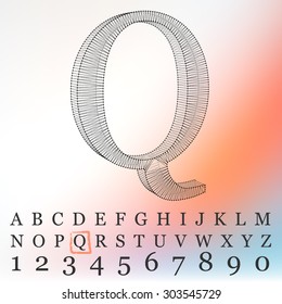 Fonts of Mesh polygonal. Wire frame contour alphabets.