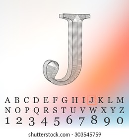 Fonts of Mesh polygonal. Wire frame contour alphabets.