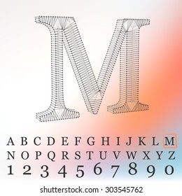 Fonts of Mesh polygonal. Wire frame contour alphabets.