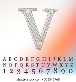 Fonts of Mesh polygonal. Wire frame contour alphabets.