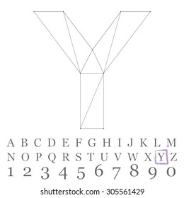 Fonts of Mesh polygonal. Wire frame contour alphabets.