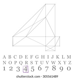 Fonts of Mesh polygonal. Wire frame contour alphabets.