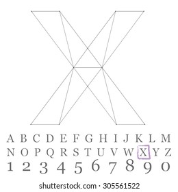 Fonts of Mesh polygonal. Wire frame contour alphabets.