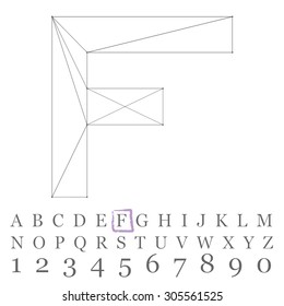Fonts of Mesh polygonal. Wire frame contour alphabets.