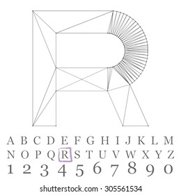 Fonts of Mesh polygonal. Wire frame contour alphabets.