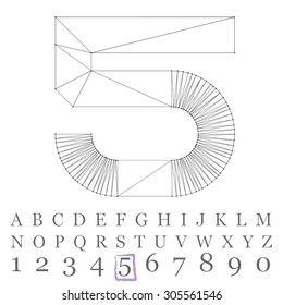 Fonts of Mesh polygonal. Wire frame contour alphabets.
