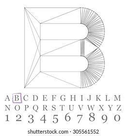 Fonts of Mesh polygonal. Wire frame contour alphabets.