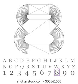 Fonts of Mesh polygonal. Wire frame contour alphabets.