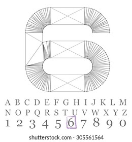 Fonts of Mesh polygonal. Wire frame contour alphabets.