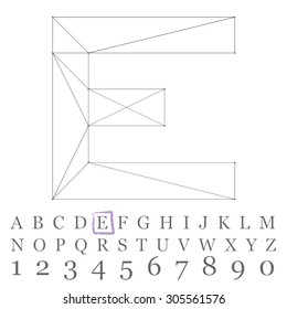 Fonts of Mesh polygonal. Wire frame contour alphabets.