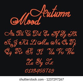 Fony Autumn Mood. Orange calligraphic font. Distress grunge text