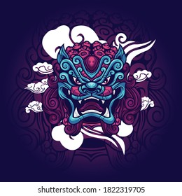 Foo Dog Head Red Fire