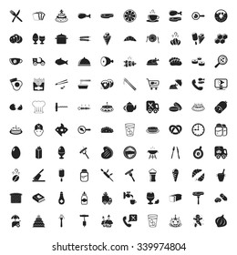 food 100 black simple icons set for web 