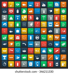 food 100 icons set for web flat