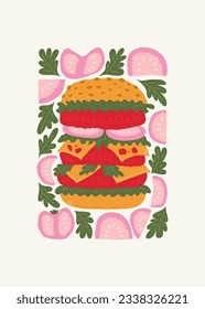 Elementos abstractos de la comida. Composición alimentaria y saludable. Moderna moda Matisse minimalista. Afiche del restaurante y de la cocina, invitado. Disposiciones de vectores para el diseño de tarjetas de felicitación o invitaciones