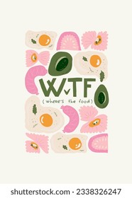 Food abstract elements. Food and healsy composition. Modern trendy Matisse minimal style. Restaurant and kitchen poster, invite. Vector arrangements for greeting card or invitation design