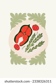 Food abstract elements. Food and healsy composition. Modern trendy Matisse minimal style. Restaurant and kitchen poster, invite. Vector arrangements for greeting card or invitation design