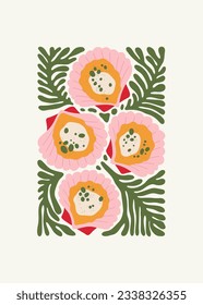 Food abstract elements. Food and healsy composition. Modern trendy Matisse minimal style. Restaurant and kitchen poster, invite. Vector arrangements for greeting card or invitation design