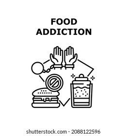 Food Addiction Vector Icon Concept. Food Addiction For Fat Unhealthy Burger And Delicious Sweet Dessert. Person Love Eating Fatty And Sugary Calorie Nutrition Product Black Illustration
