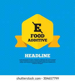 Food additive sign icon. Without E symbol. Healthy natural food. Yellow label tag. Circles seamless pattern on back. Vector